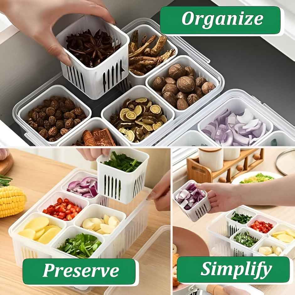 Perpetual Fridge Storage Boxes | 6-Grid Freezer Containers for Vegetables & Fruits