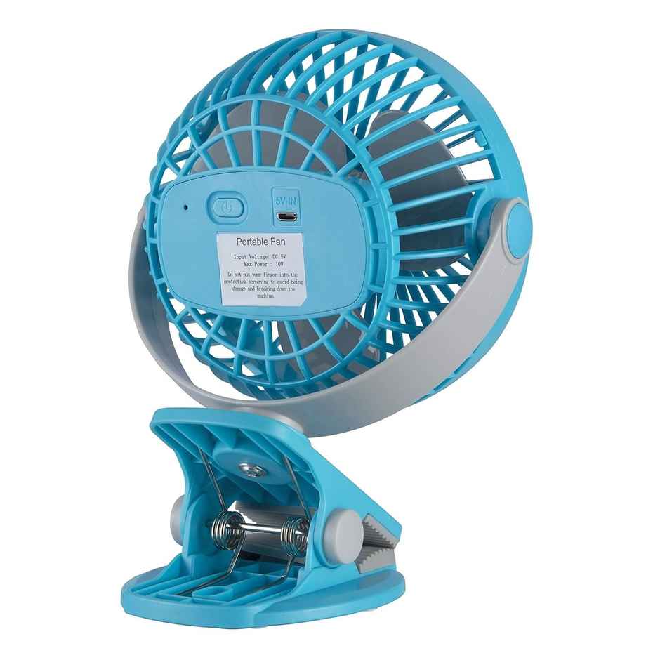 Bajaj Pygmy Mini Fan 110MM | USB Charging | Multi-Clip Function | Rechargeable | 4-Hr Back-up, Blue