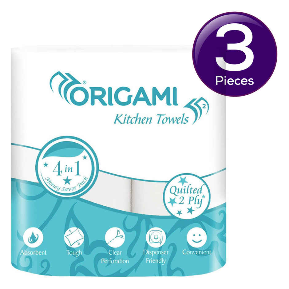 Origami 2 Ply Kitchen Tissue Paper Roll - 60 Pulls Per Roll Combo