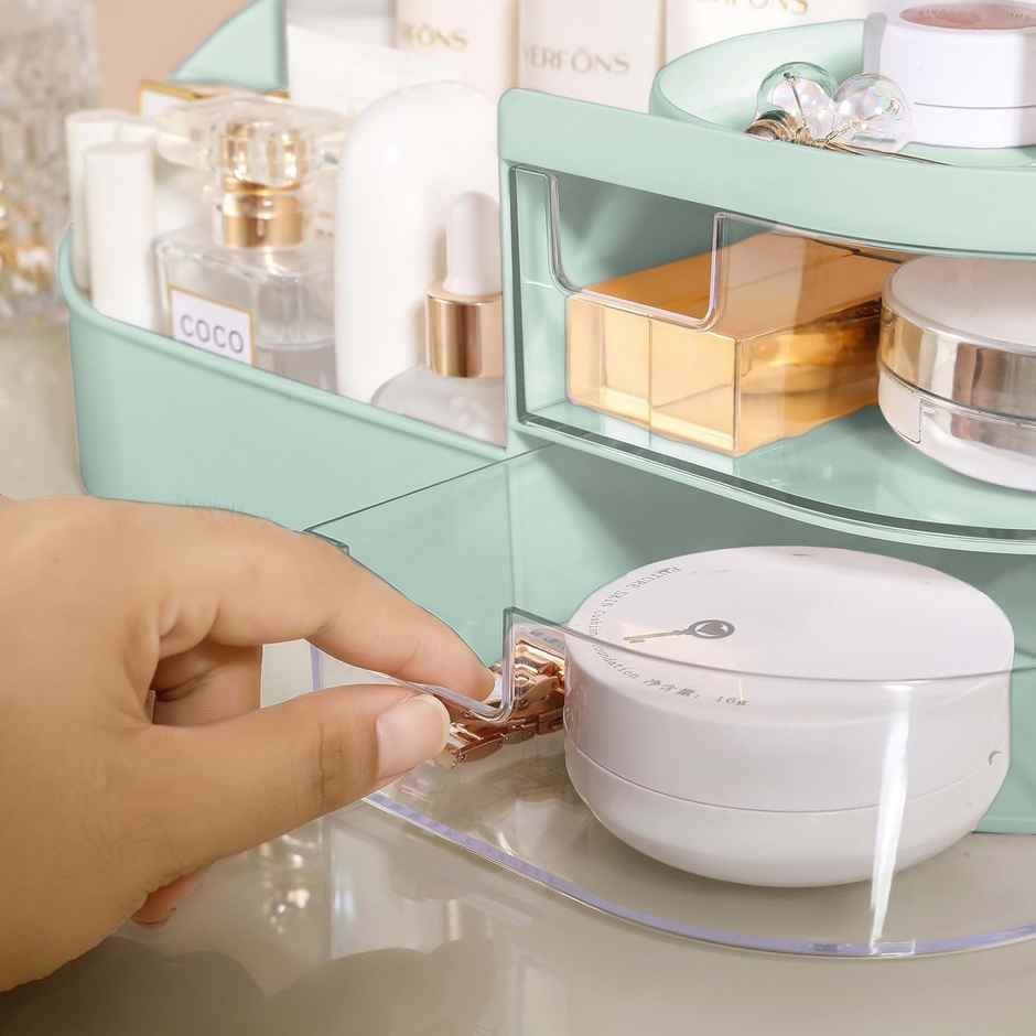 Perpetual Elegant Makeup Organizer with Transparent Drawer for Cosmetics, Skincare (Green)