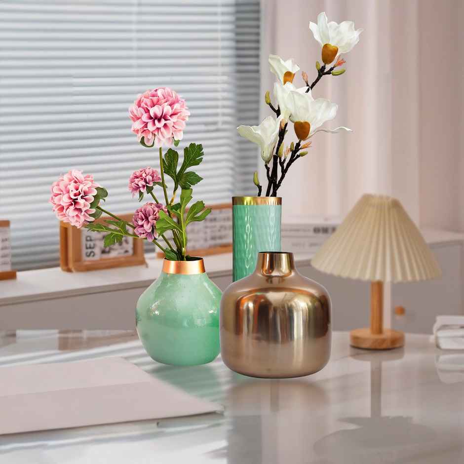 Ekhasa Unbreakable Metallic Aqua Green Flower Vase For Home Decor | Aesthetic Vase Gift