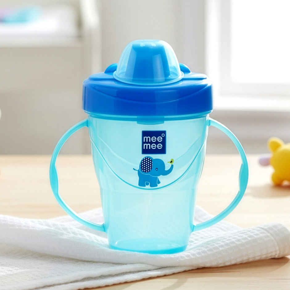Mee Mee Plastic Easy Grip BPA-Free Anti Spill Sipper Cup with Twin Handle Spout for Baby Blue 180ml