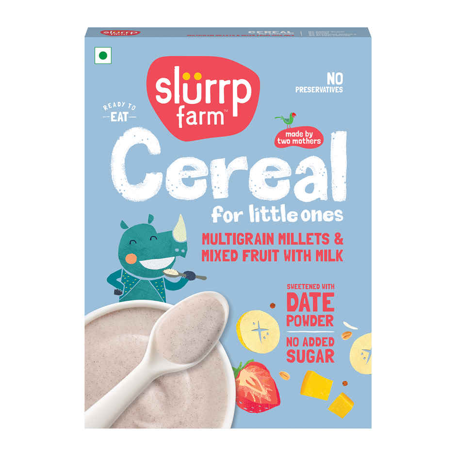 Slurrp Farm Cereal With Multigrain Millets And Mixed Fruit With Date Powder And Milk