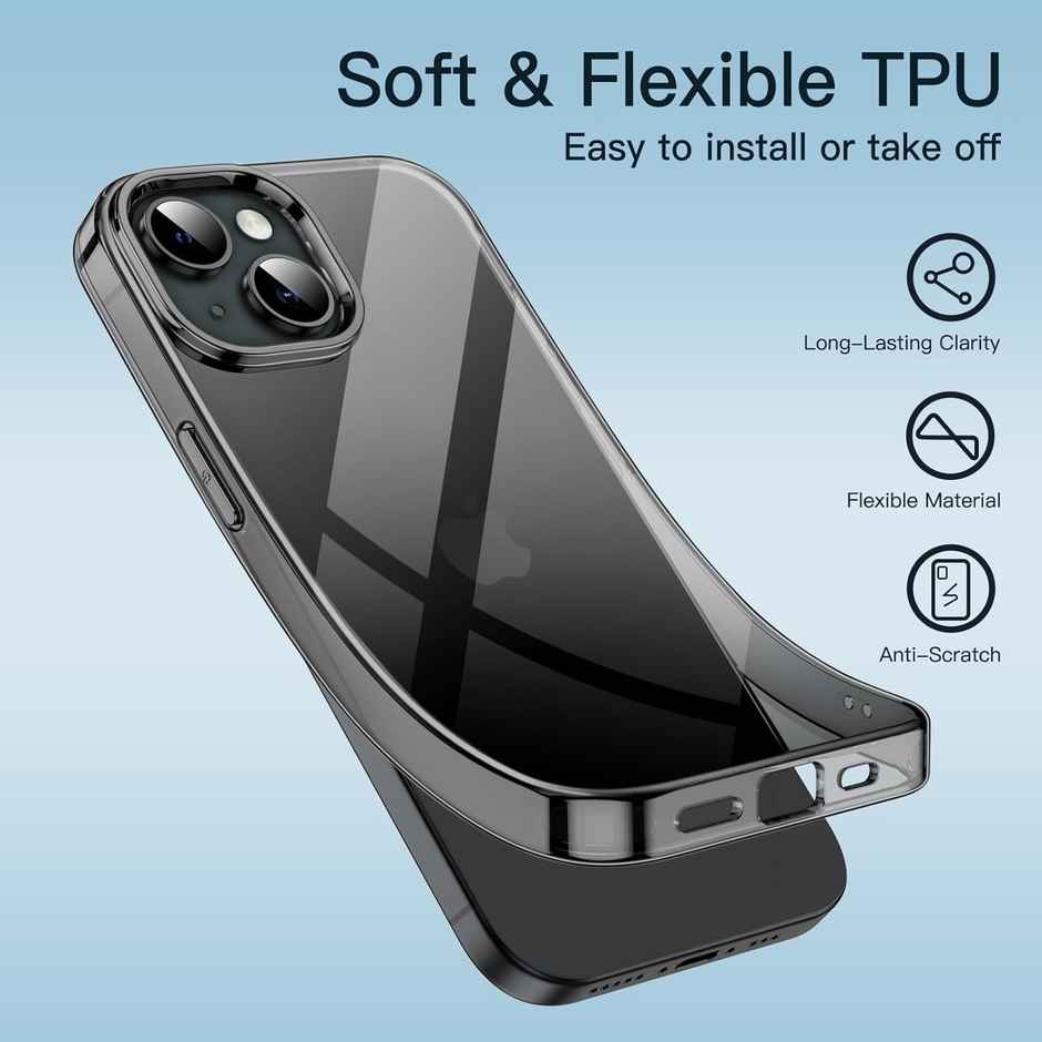 ExpressB For iPhone 15 Plus Case Cover Clear Transparent | Thin Soft Back - Clear Black