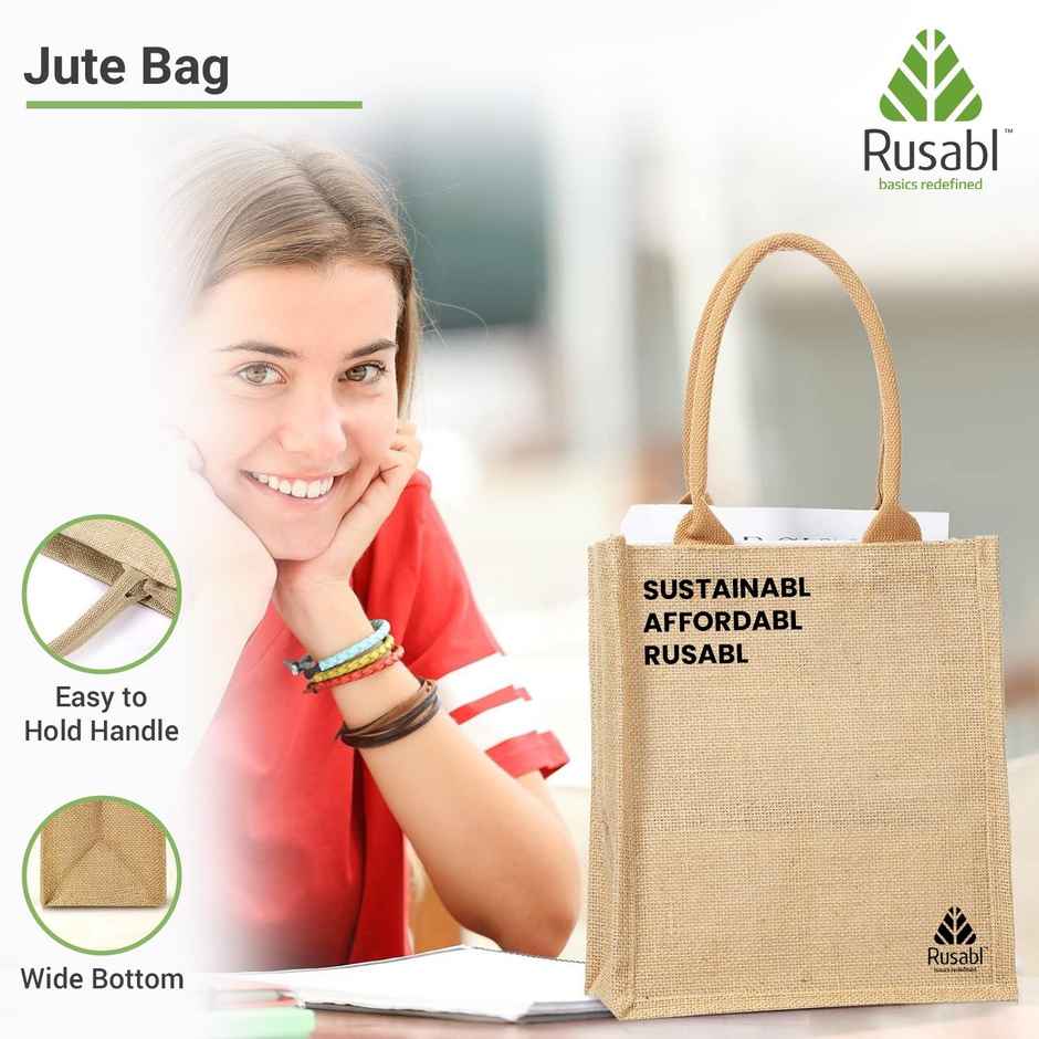 Rusabl Jute Bag for Lunch Box, Shopping, Gifting, Eco-friendly, Waterproof lining - Beige