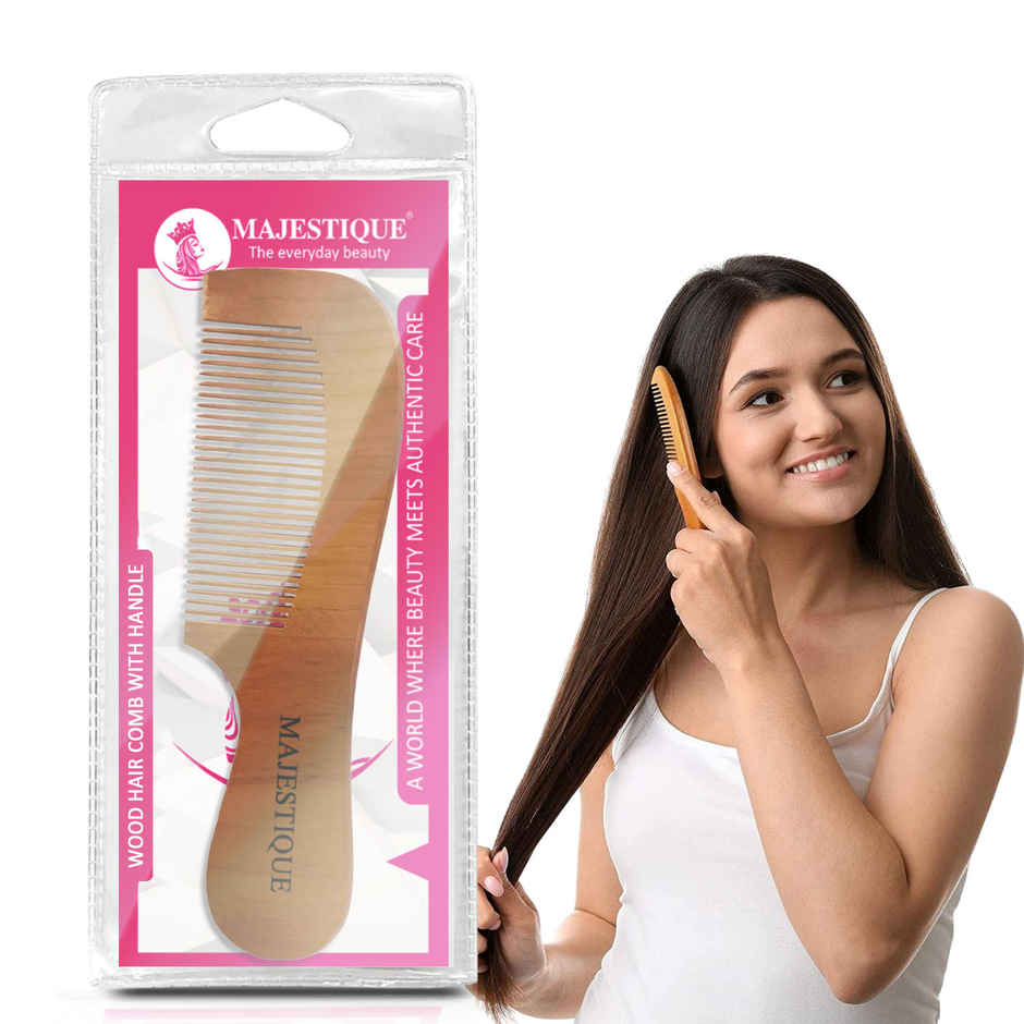 Majestique Men and Women Anti-Static & No Snag Wooden Hair Handle Comb