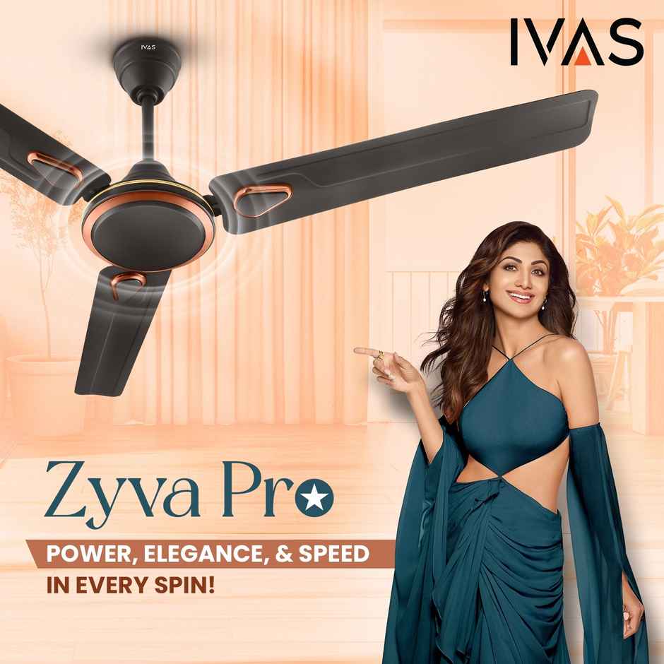 Ivas Zyva Pro Ceiling Fan, 1200mm, 400 RPM, Star Rated, Smoky Brown