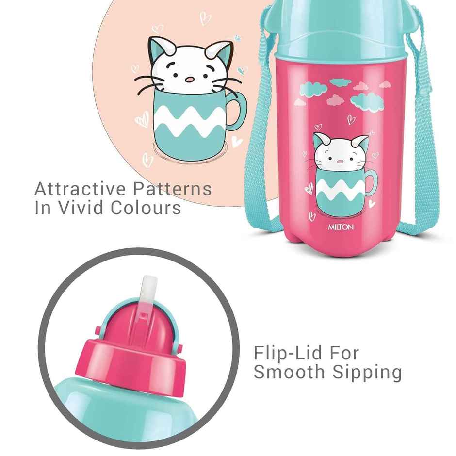 Milton Plastic Kool Trendy Insulated Water Bottle With Straw For Kids | Cherry Pink | 490 ml