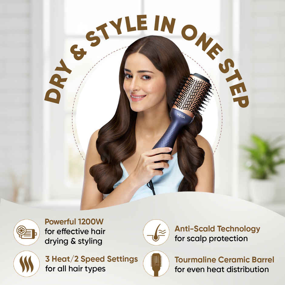 Vega Pro Volumizer Hair Blow Dryer Brush with 3 Heat/2 Speed Settings, (1200W, VHSD-02)