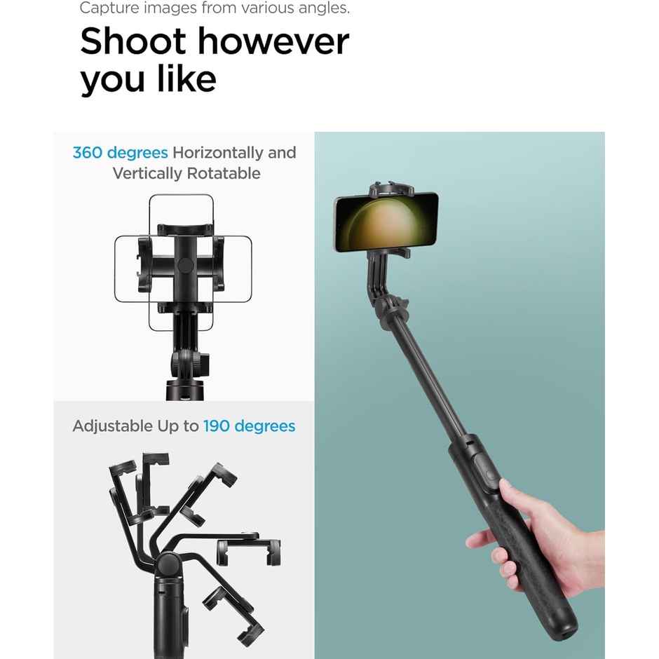 Spigen S560 Selfie Stick Tripod, With Wireless Wireless Blutooth Remote - Black