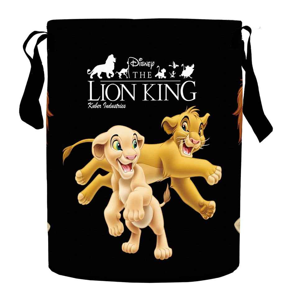 Kuber Industries Canvas 45 L Disney The Lion King Print Laundry Bag/Bin with Lid & Handles (Black)