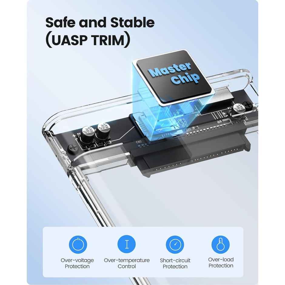 Sounce 2.5 Inch Sata Ssd Enclosure Transparent Case, Usb 3.0 To Sata Tool-Free External Hard Disk