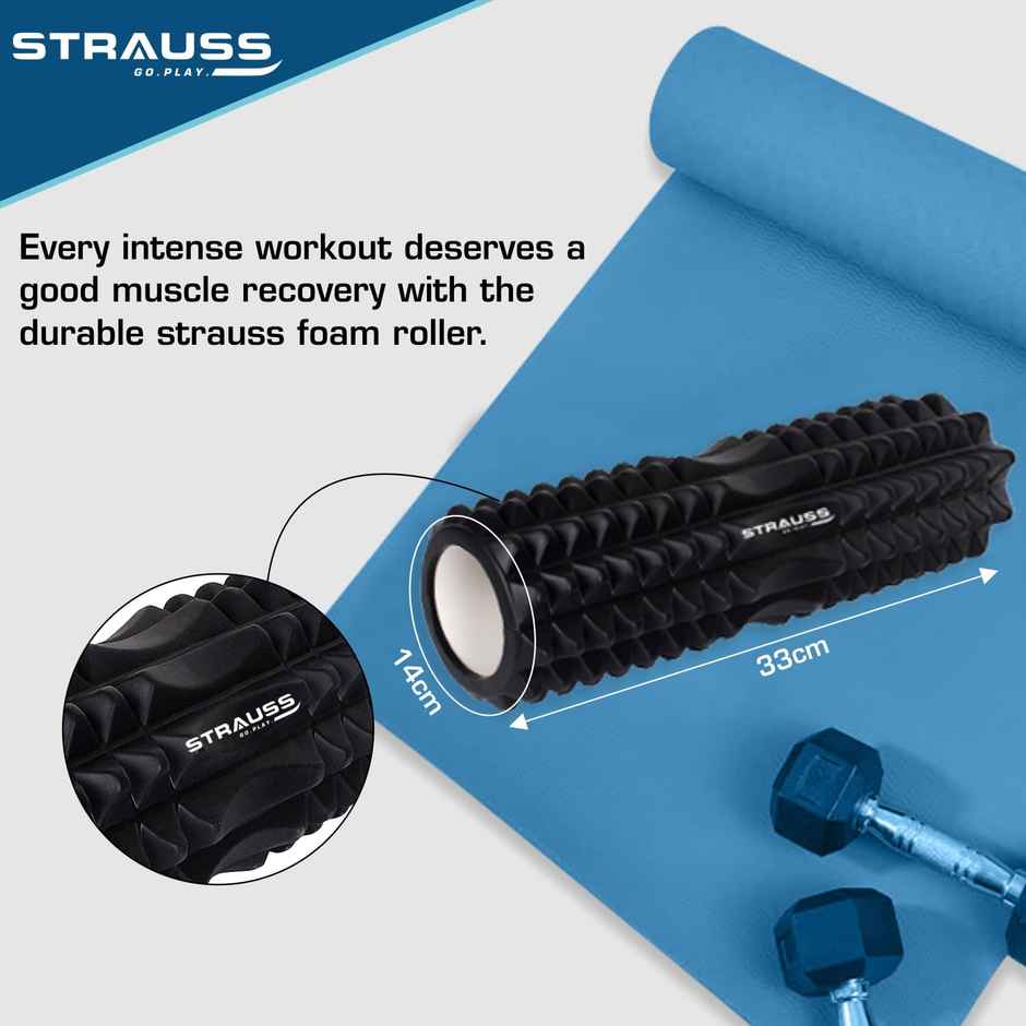 Strauss Grid Foam Roller | 33 Cm | Black