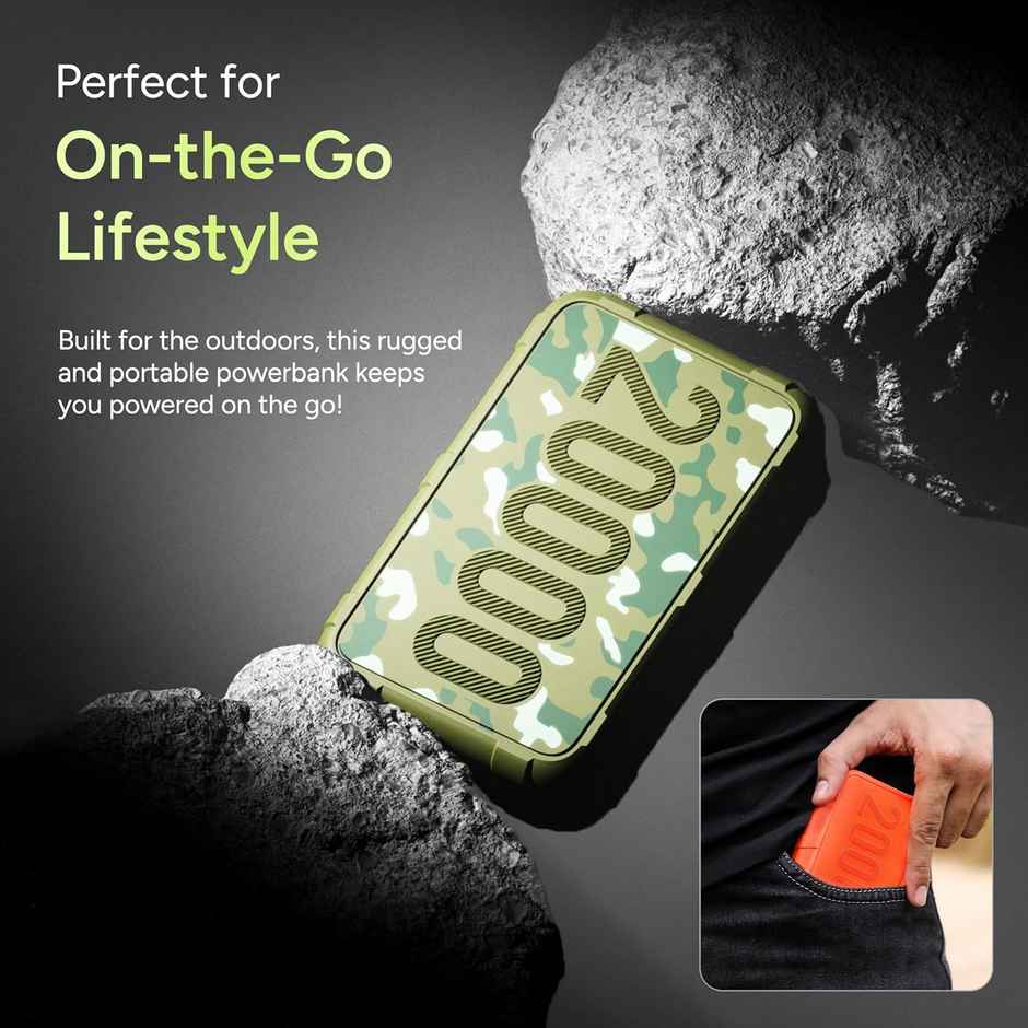 Ambrane 20000 mAh Rugged, Slim Powerbank, 22.5w Fast Charging for Iphone, Android (Force 20k) Green