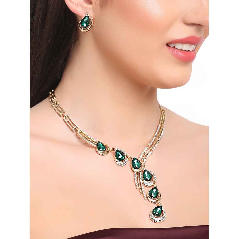 Shining Diva Fashion Latest Stylish Design Fancy Crystal Necklace Jewellery Set for Women | 12079s