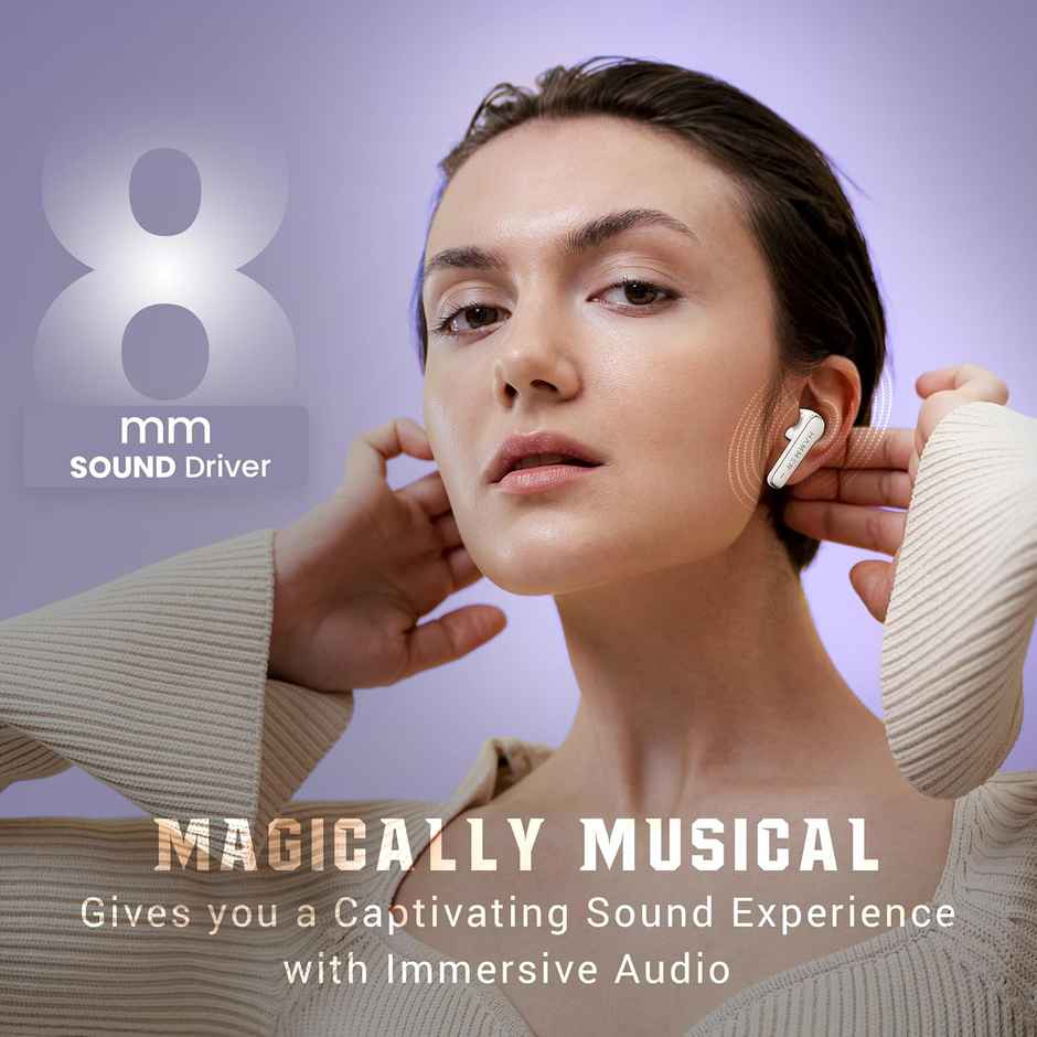 Hammer Airflow Lit True Wireless Earbuds With Upto 20H Playtime, Type-C Charging - White