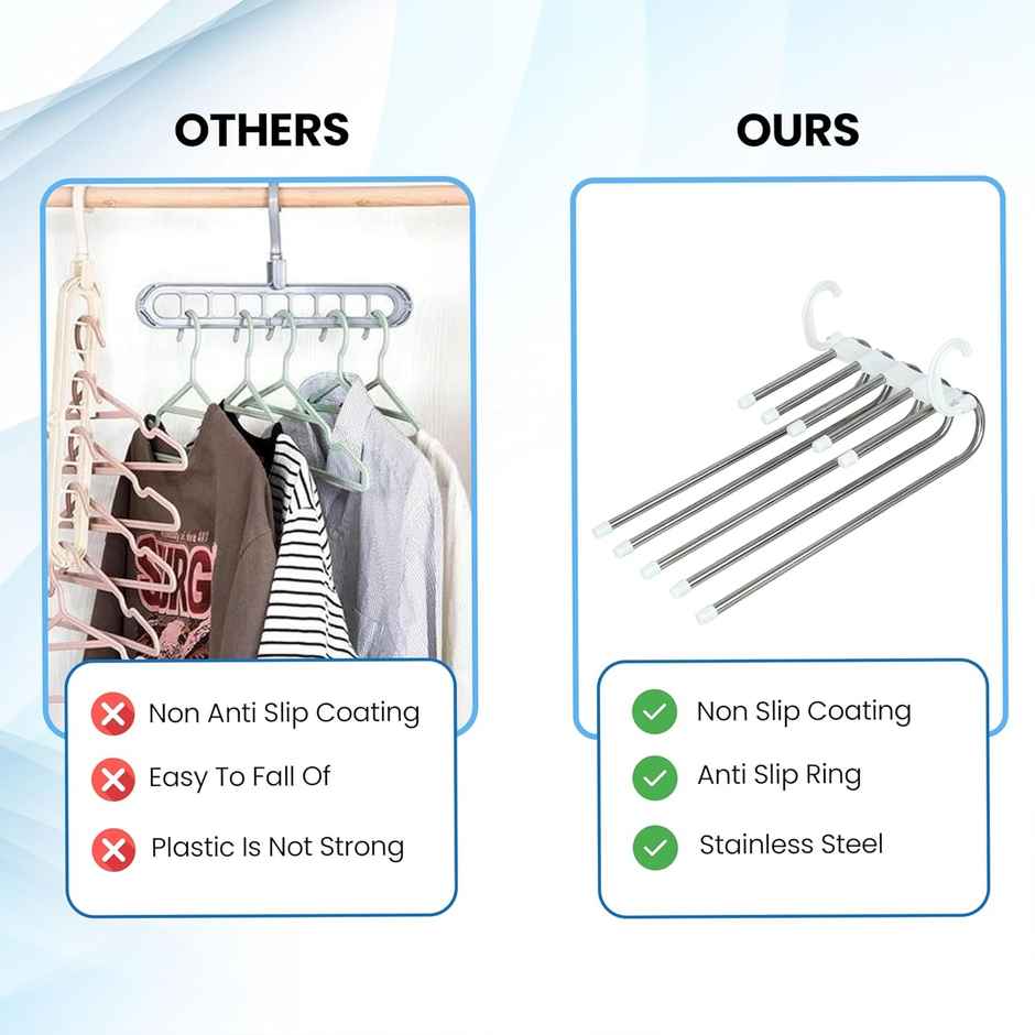 Perpetual Stainless Steel Hanger | 5-in-1 Wardrobe Organizer for Pants | Pack of 1