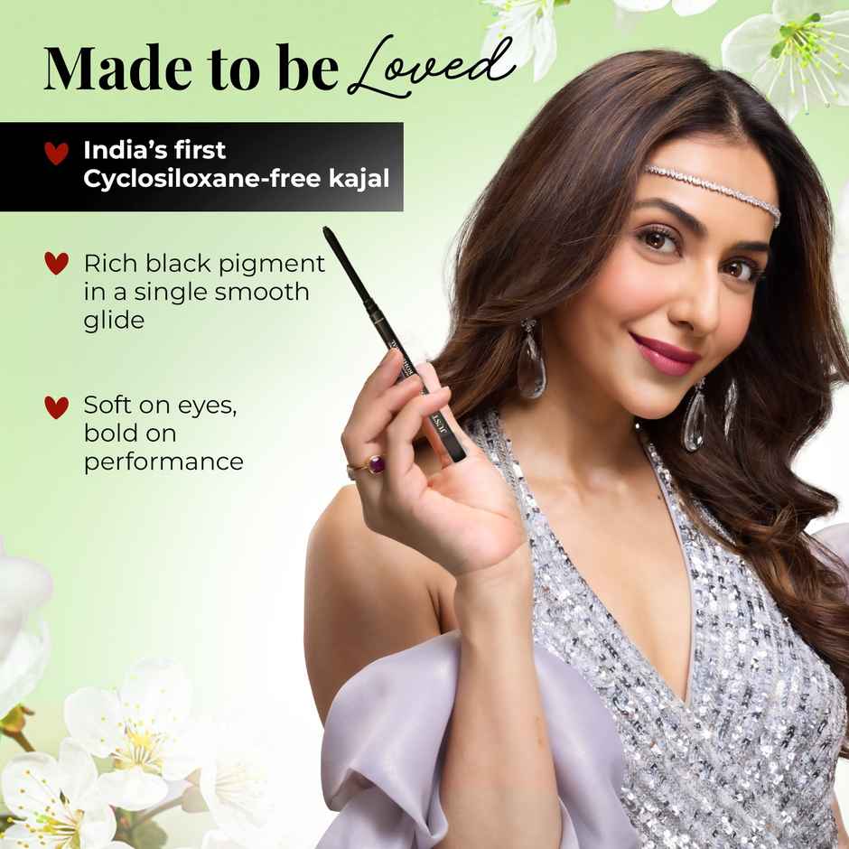 Just Herbs Naynam Day Long Kohl Kajal Smudge-Proof Sweet Almond Oil & Vitamin E (Deep Black)