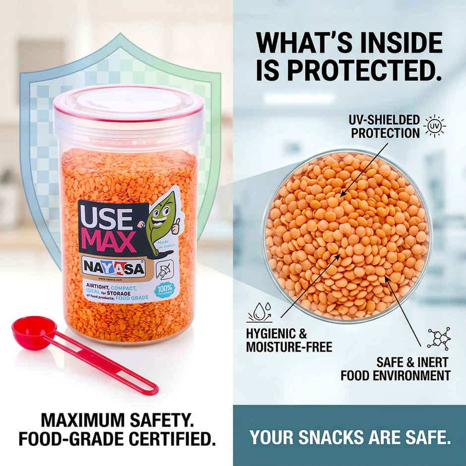 Nayasa Use Max Glaze BPA Free Food Grade Airtight Kitchen Storage Stackable Containers | Pink - 2 L