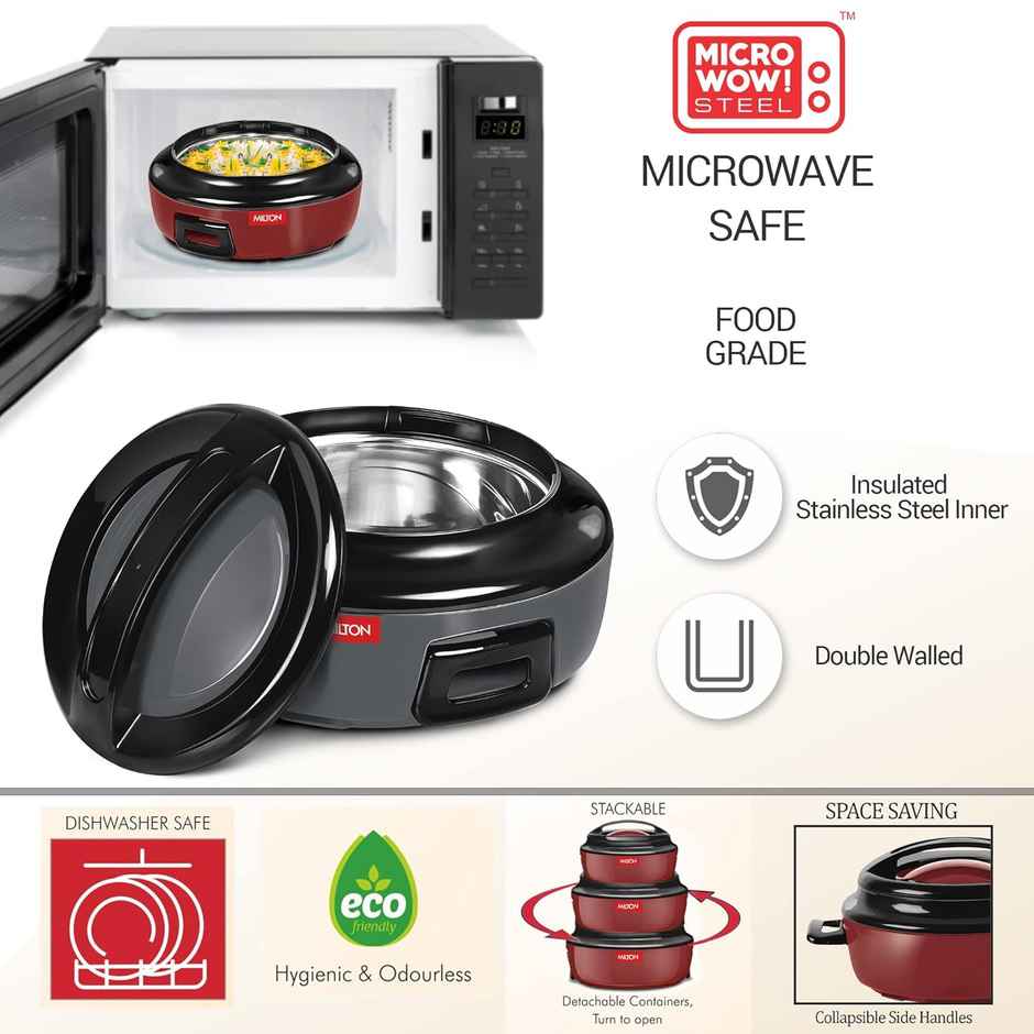 Milton Ernesto Inner Stainless Steel Jr. Casserole Set Of 3 (420 Ml, 850 Ml, 1.43 Litres), Grey