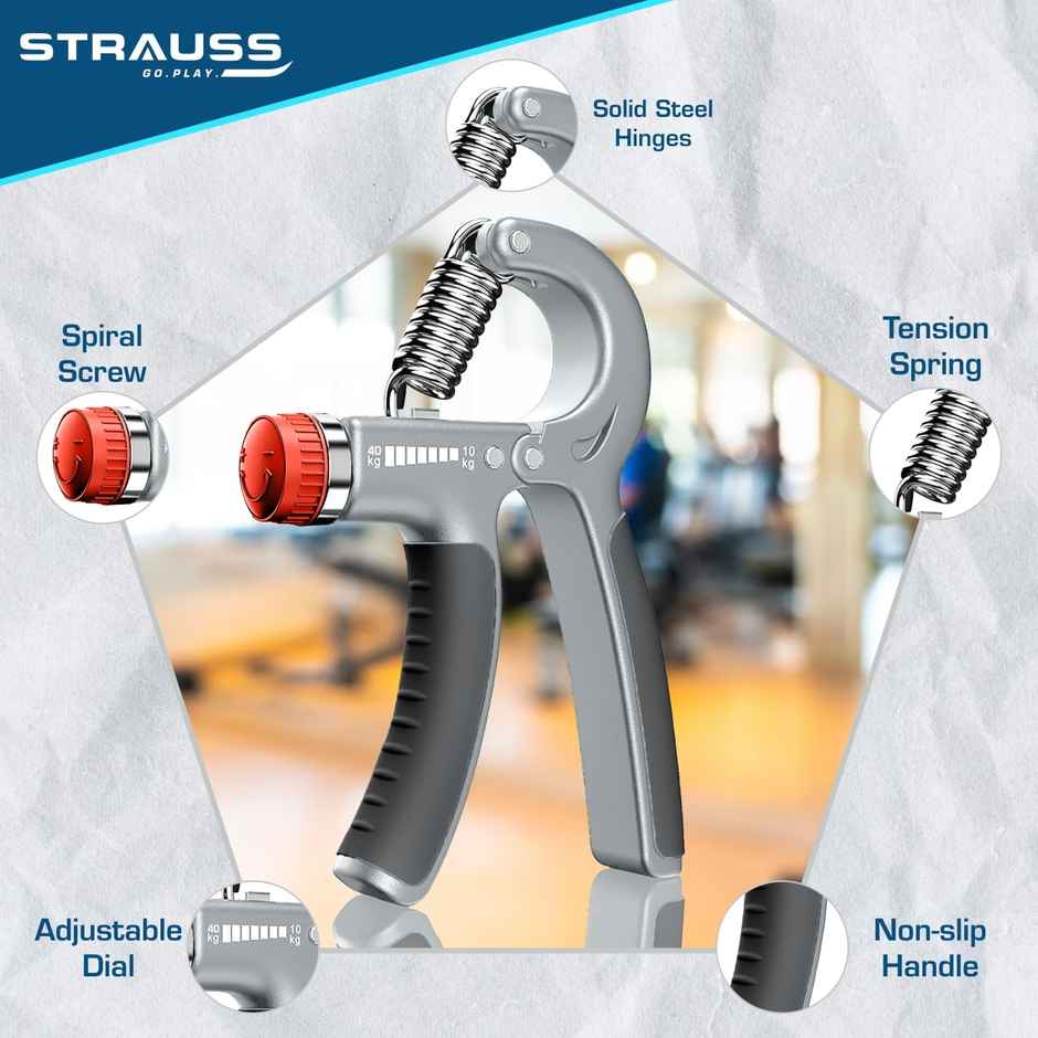 Strauss Adjustable Hand Grip Strengthener, (Black/Grey)