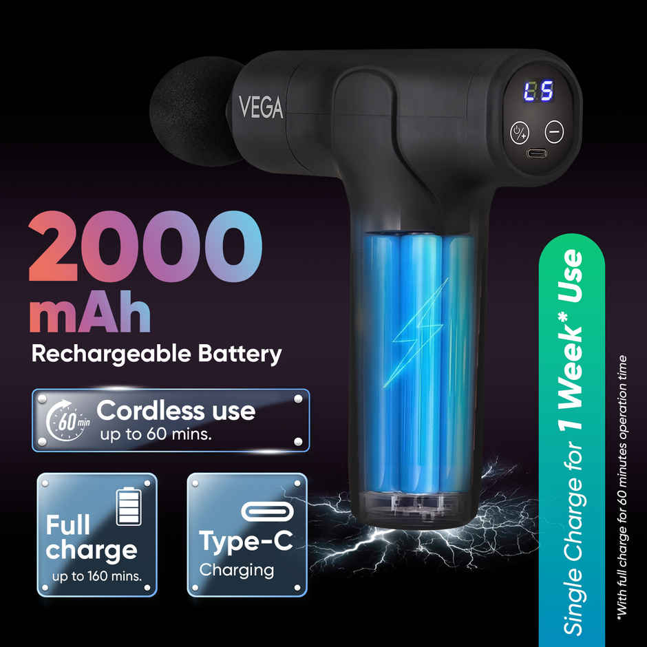 Vega Hand Massage Gun With Muscle Ease Therapy for Body Pain Relief With Touch Display - Vhmg-01