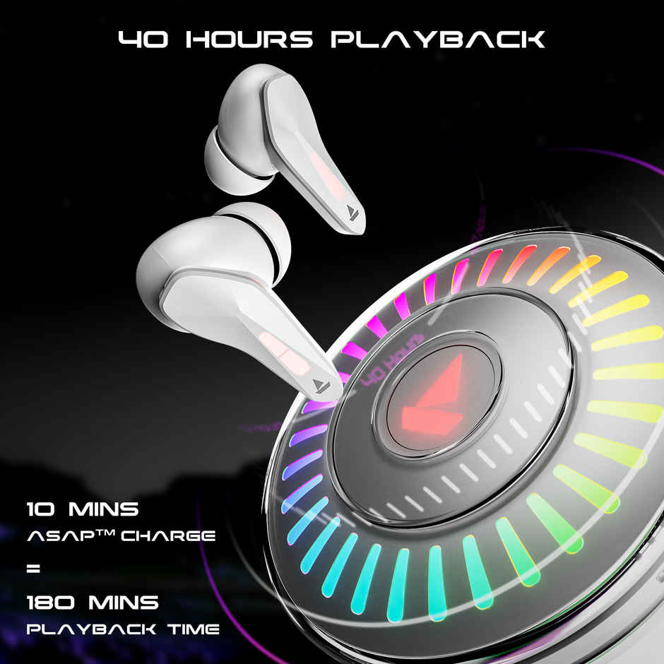 boAt Immortal 201 TWS Earbuds with 40 hrs Playtime,40 ms Low Latency BEAST Mode,RGB LED Bluetooth - White Sabre