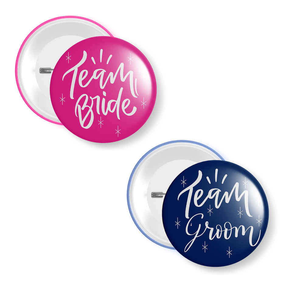 Team Groom and Team Bride Wedding Badge Combo | Pink and Blue | Pack of 10 | Party Propz