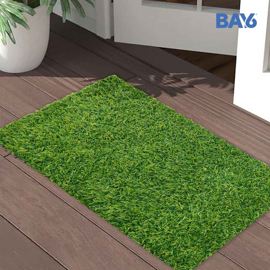 BAY6 PVC Anti-Skid Artificial Grass Outdoor Mat - Green | 2pc - 37 x 57 cm