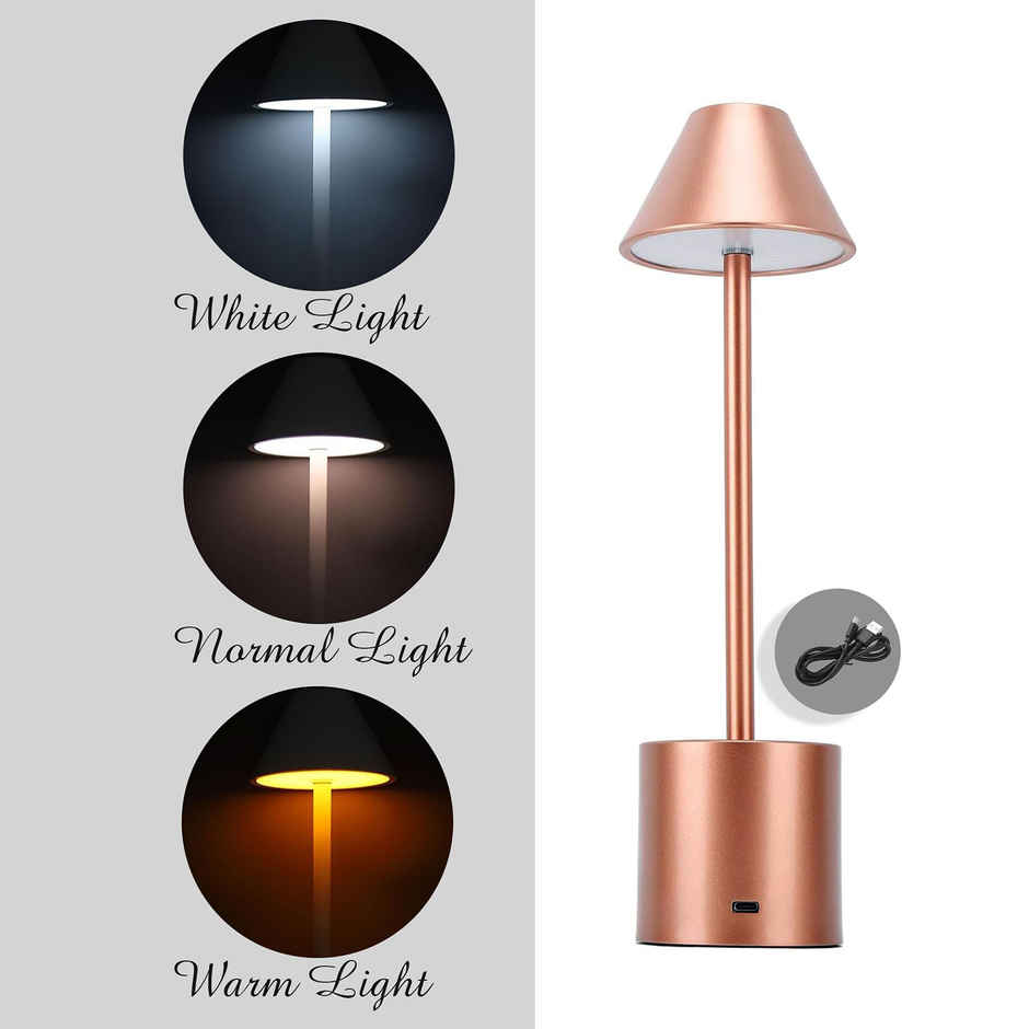 HOMESAKE Metal Cone Table Lamp | Portable Dimmable | Touch Control | Wireless Charging | Rose Gold