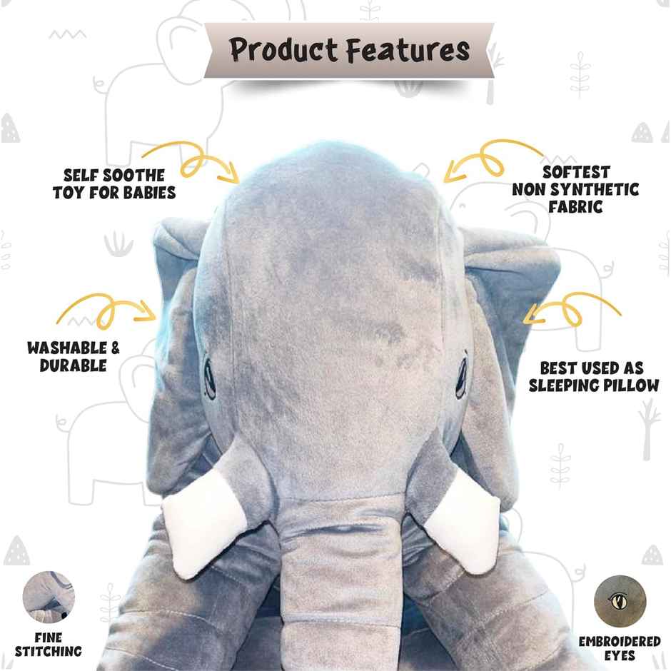 Storescent Plushie - Elephant Pillow Hugging Toy | 60 cm Soft Stuffed Animal for Kids (Grey)