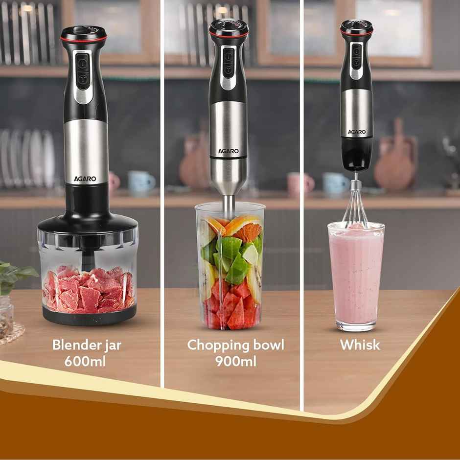 Agaro Grand 1000 Watts Hand Blender With Chopper Jar & Whisker Speed Modes & Speed Regulator Blades