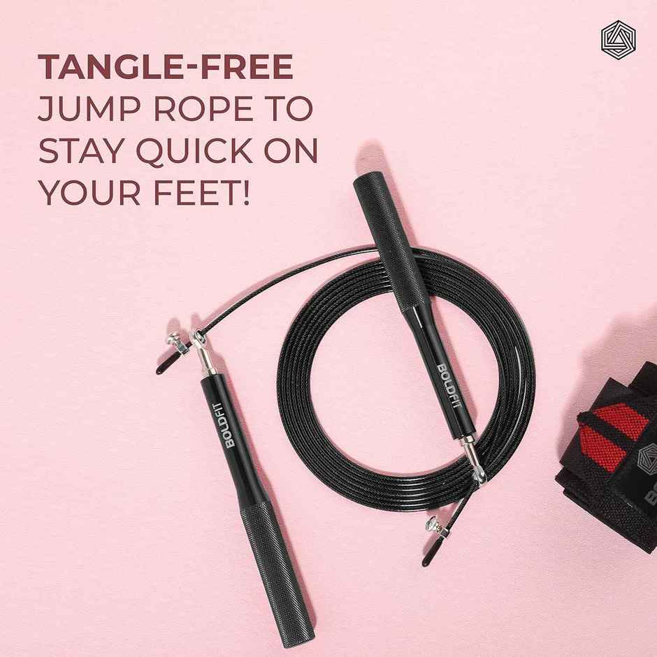 Boldfit Aluminium Skipping Rope - Adjustable Height in Black