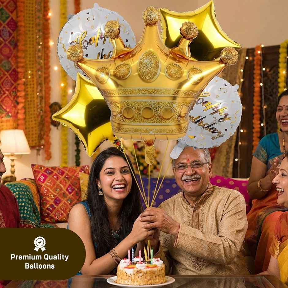 Birthday Decoration Elegant Golden Foil Balloons with Straw | Party Propz