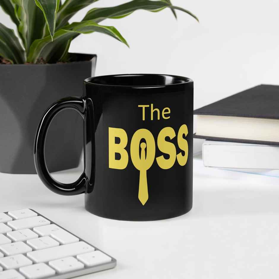 Kooltech The Boss & The Real Boss Design Printed Black Coffee And Tea Ceramic Mug Set Of 2