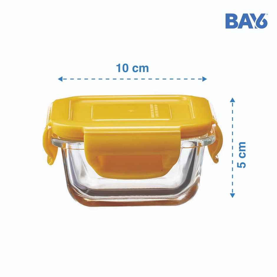 BAY6 Premium Imported Borosilicate Glass Container with Lid 150 ml - Square - Yellow