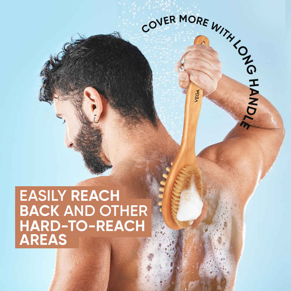 Vega Soft Bristle Bath Brush With Ergonomic Handle | Wood | Wooden