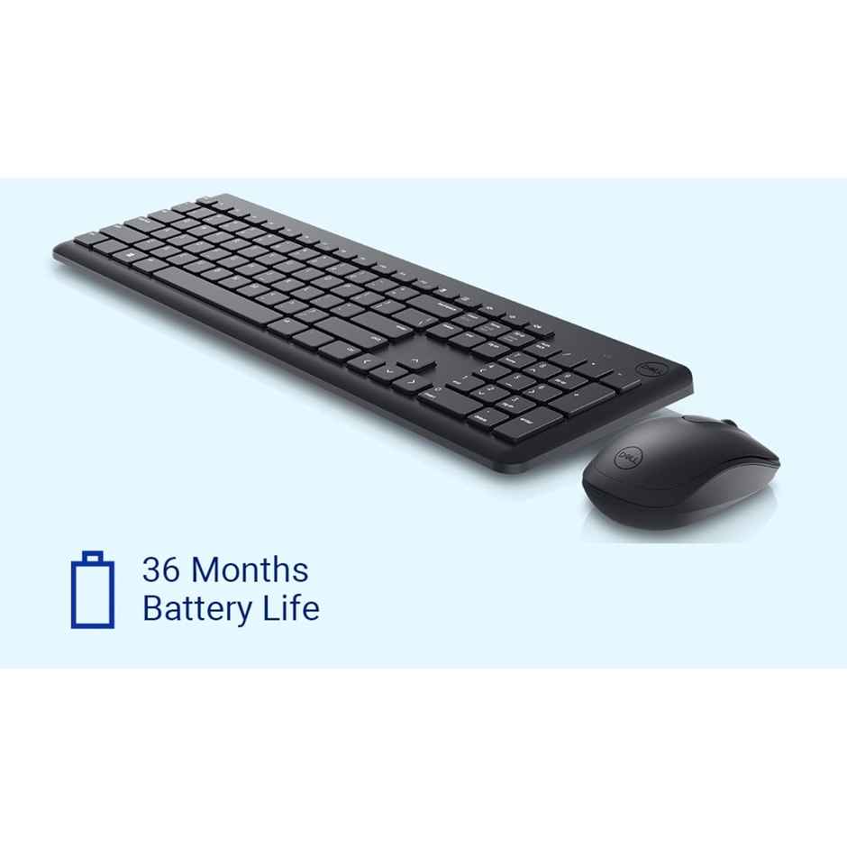 Dell KM3322W Wireless USB Keyboard and Mouse Combo, Anti-Fade & Spill-Resistant Keys, up to 36 Month Battery Life, 3Y Advance Exchange Warranty - Black