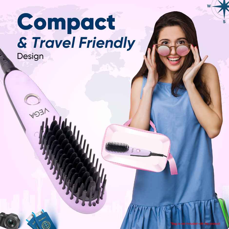 Vega Mini Hair Straightener Brush-Natural Straight in Few Min for Women 2 Heat Settings, (VHSB-05)