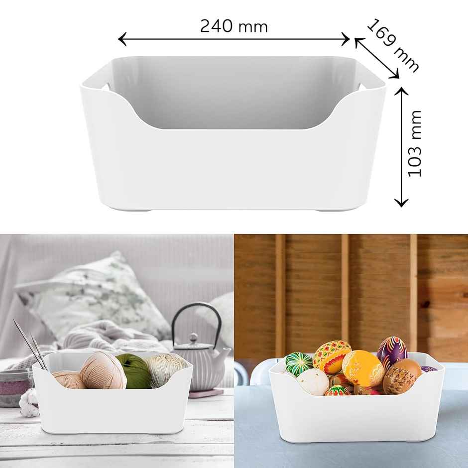 Kolorr Jolly Plastic Medium Basket With Handle For Storage Box| Pack Of 3 - Nir White