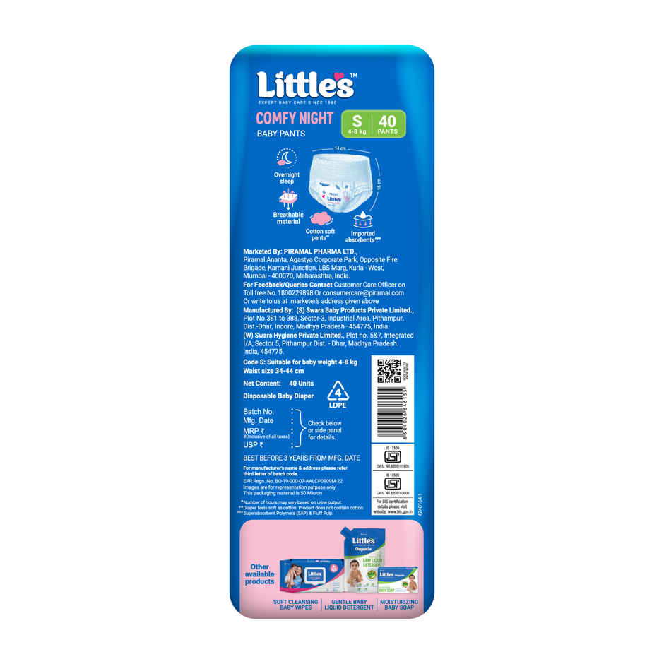 Littles Baby Diapers Small Pant Style Diaper | S | 40 pcs