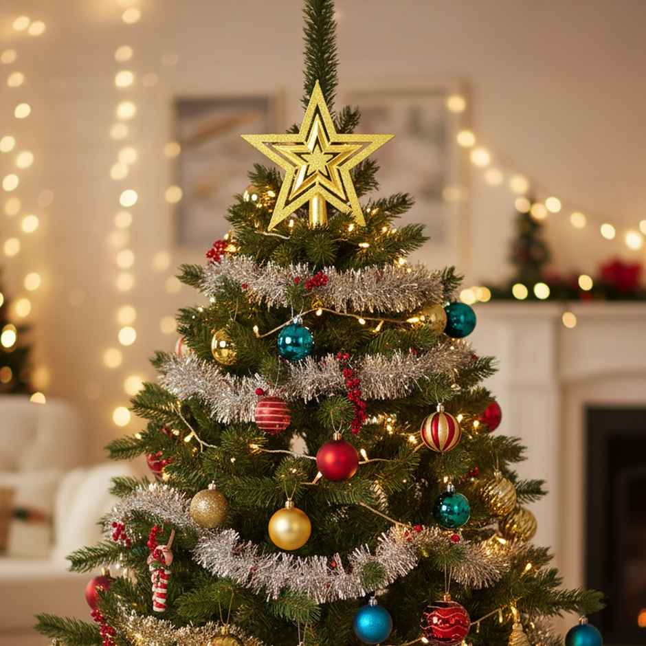 Christmas Tree Top Decorative Star | Golden | Sparkling Tree Topper | Picfest