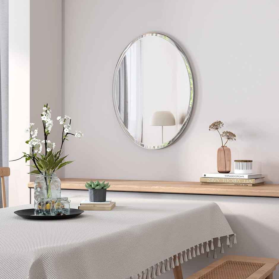 Plantex Oval Shape Wall Mirrors | Glass | White | 18 x 12 Inch