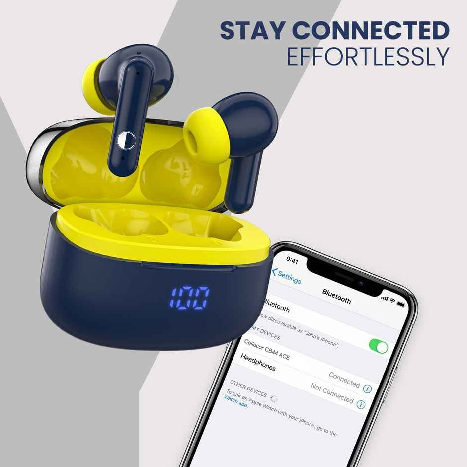 Cellecor Bropods Cb44 Ace Tws 60 Hrs Playtime Enc Low Latency Fast Charging Type-c - Blue Yellow