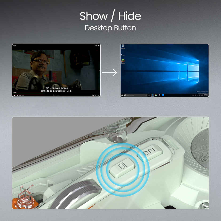 Portronics Toad 8 Transparent Wireless Bluetooth Mouse with Rechargeable Battery | Green