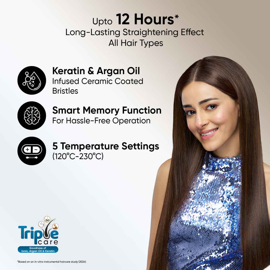 Vega Litstyle L1 Hair Straightener Brush with Up to 12 Hrs Straightening Effect, (VHSB-06)