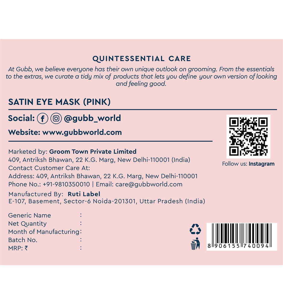 GUBB Satin Eye Mask - Pink