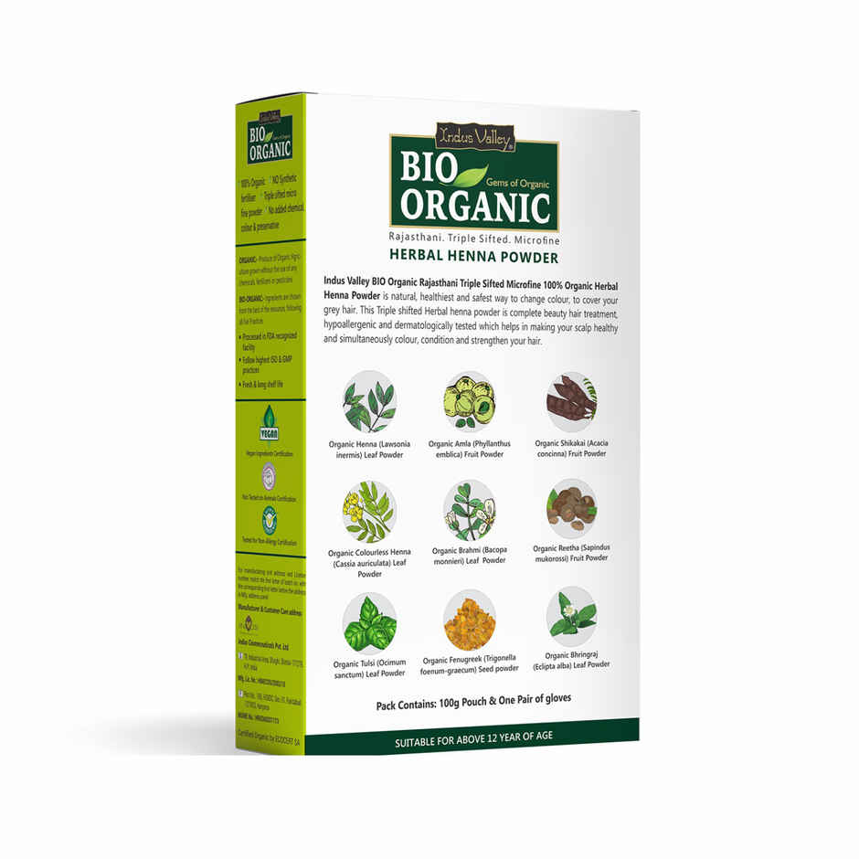 Bio Organic Natural Herbal Henna Powder by Indus Valley for Natural Hair Colour
