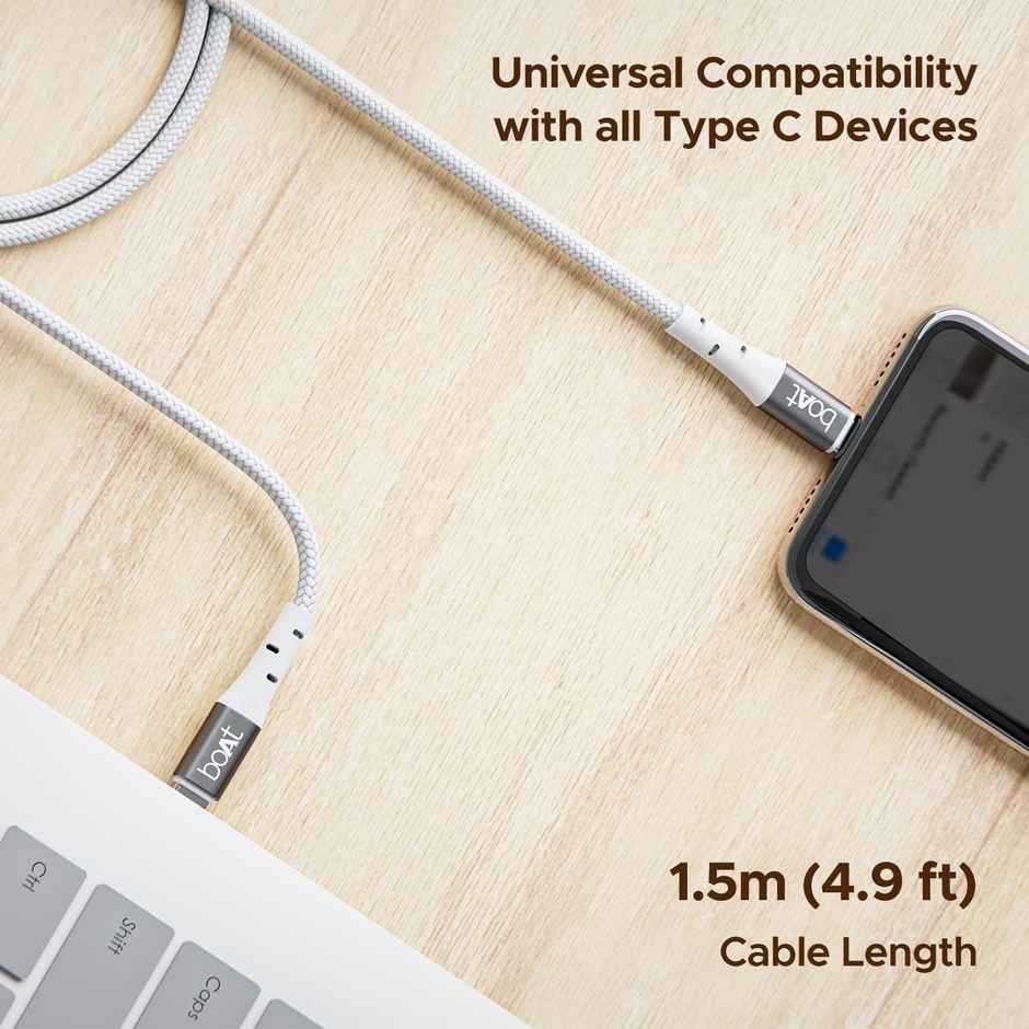boAt Type-C Cable w/ 60W/3A PD Fast Charging & 480 Mbps Data Transmission - Type-C C300 (White)