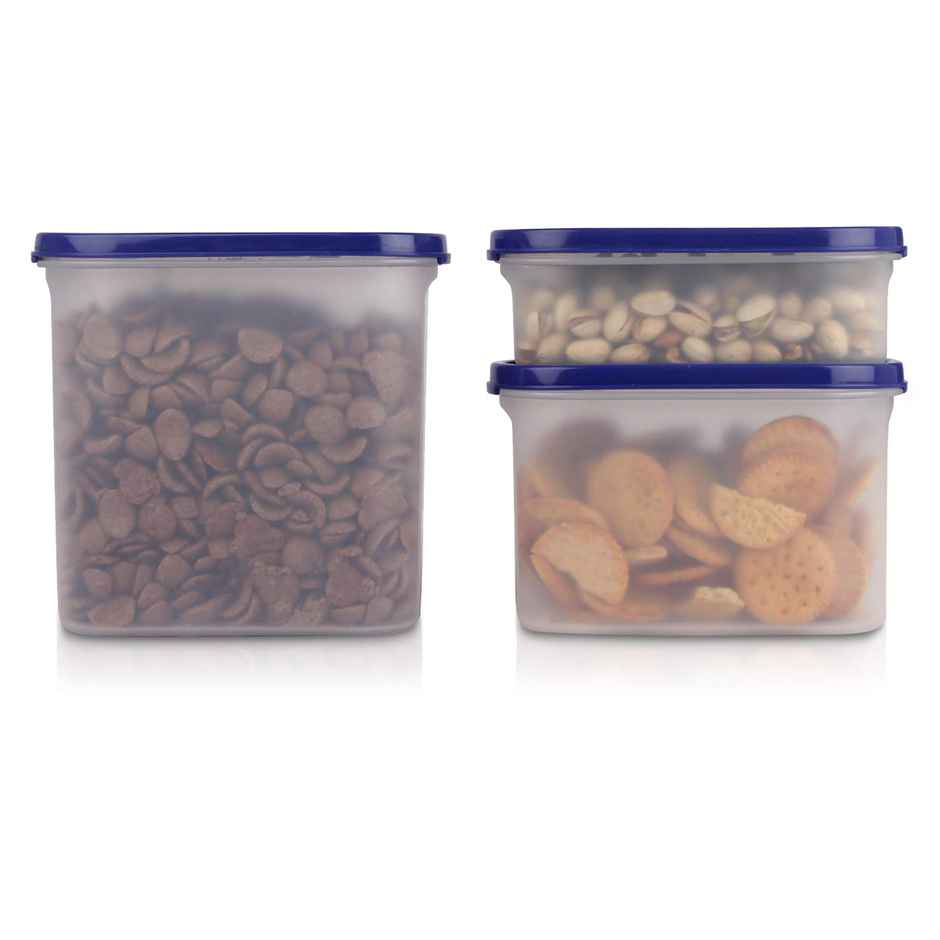 Cutting EDGE Plastic Modular Storage Containers |Set of 3 |525ml x1 |1200ml x1 |1800ml x1 |Dark Blue